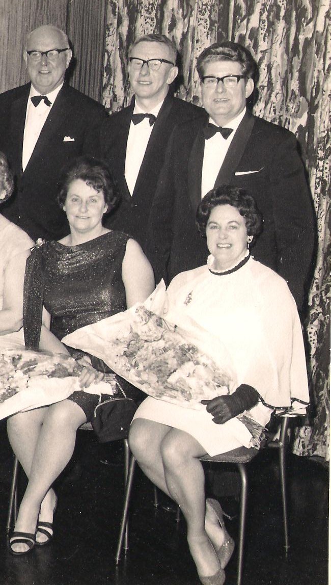 John Whitehead (my father's boss), Clyde Quantrill (my godfather) and my father; Iris Quantrill (my godmother) and my mother